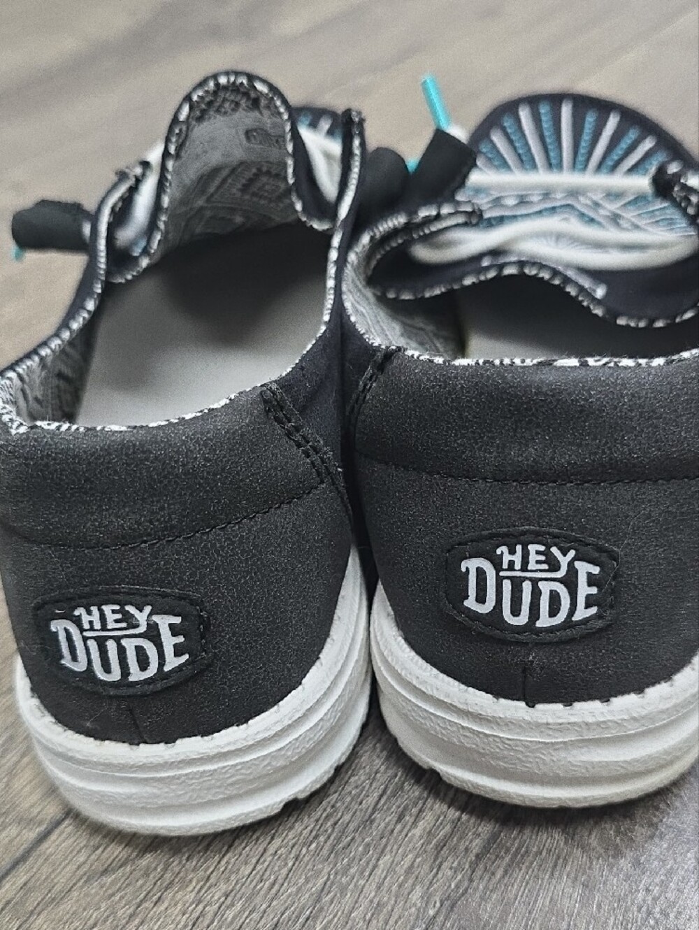 Hey Dude Black Canvas Slip-Ons with Teal & White Embroidery - Picture 2 of 3